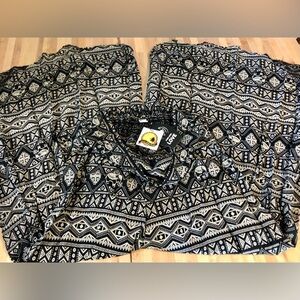 LANNA Black & Gray Elephant Thai Harem Wide Leg Pants NWT S 26”